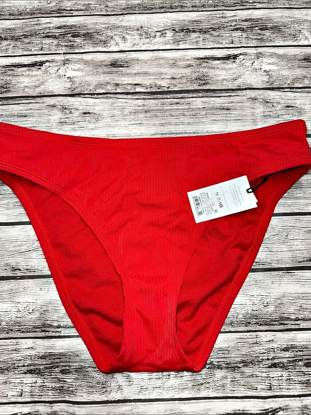 Shade & Shore Ribbed Low-Rise Cheeky Bikini Bottom Red Medium  NWT